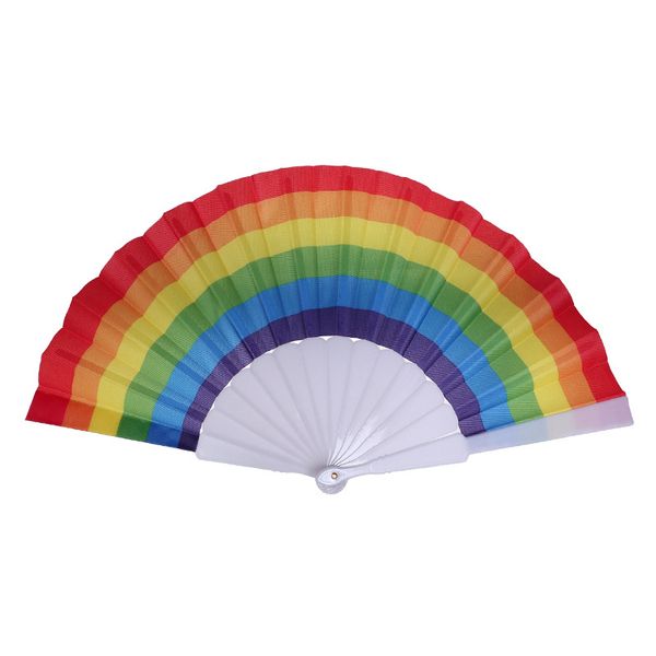 Faltender Regenbogen-Fächer, Regenbogen-Druck, Basteln, Party-Bevorzugung, Heim-Festival-Dekoration, Kunststoff-Hand-Tanzfächer, Geschenke, Hochzeit JY1077