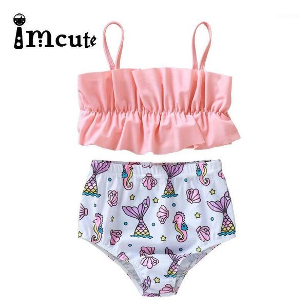 

clothing sets imcute 2021 kid baby girl cropped ruffles crop shirt fish print short pants 2pcs outfit clothes children summer sets1, White