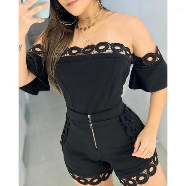 

women two piece outfits women solid off shoulder strapless lace patchwork shorts zipper suits set festival clothing1, White