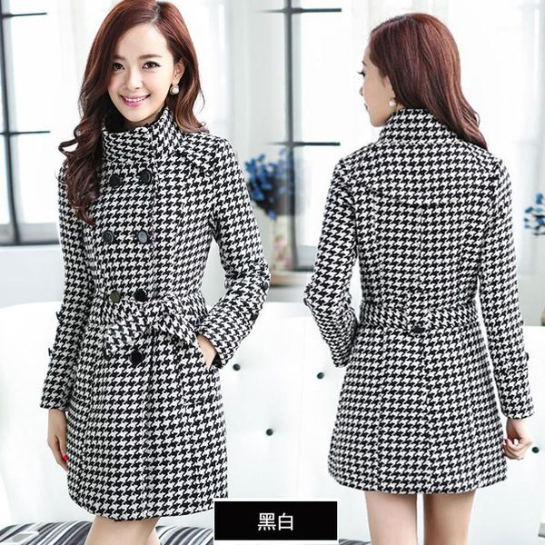 

autumn winter plus size temperament trench women long section lattice windbreaker coat womens casual double breasted overcoat1, Black