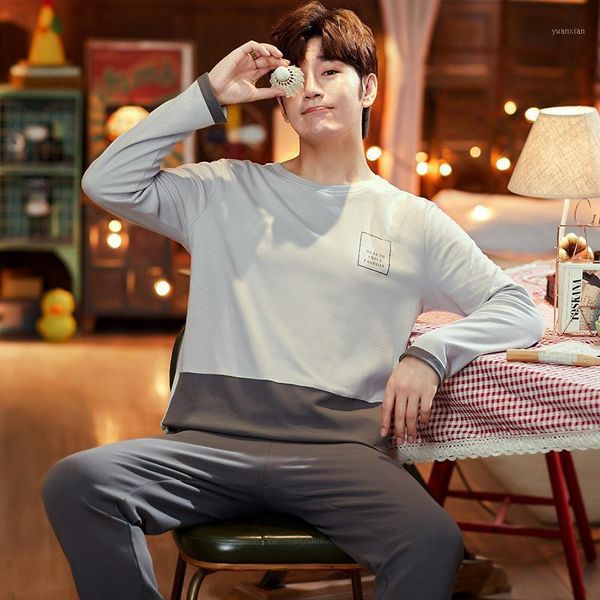 

winter long sleeve warm cotton pajama sets for men simple color matching sleepwear suit pyjamas lounge large size home clothes1, Black;brown