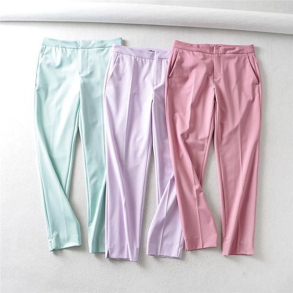 

women's pants & capris women's fashion pink ankle-length high waist trousers office lady pencil solid color1, Black;white