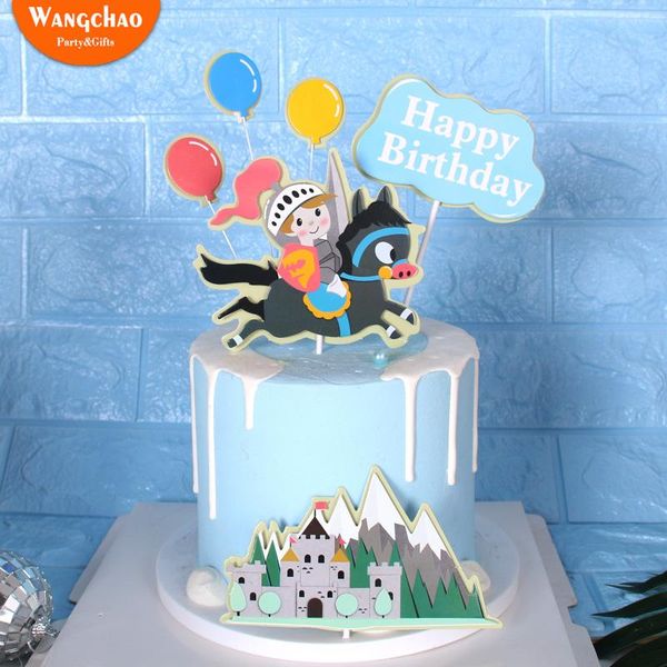 

1 set double layers castle knight prince theme happy birthday cake er boys kids favors party supplies cake decorations