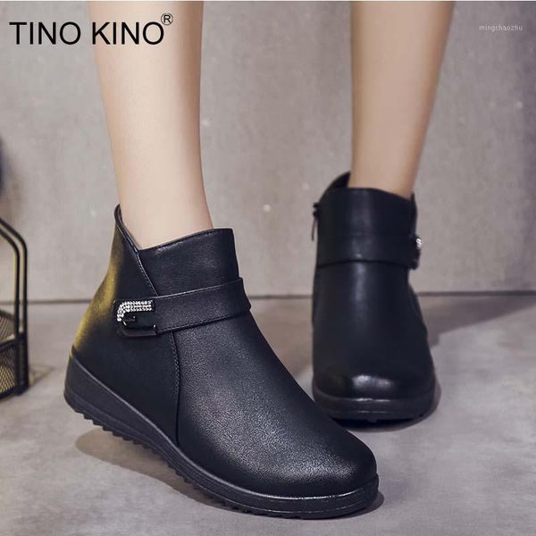 

boots women ankle warm shoes winter plush ladies metal buckle sewing platform female casual footwear 2021 fashion comfortable1, Black