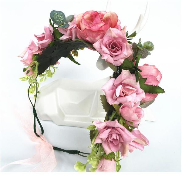 

french rose flower headband wreath kids party floral garlands adjustable festival flower crown women wedding hair acc jllvjf