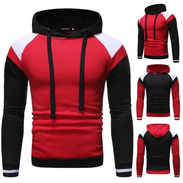 

zogaa 2021 winter new men's hooded pullovers hit color stitching fashion trendy casual all-match thickened sweatshirts for men's, Black