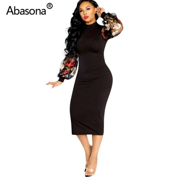

abasona вышивка кружева midi party платья ночной клуб сексуальные bodycon летние женщины платье 2021 сетка полный рукав черные губые вестидо, Black;gray