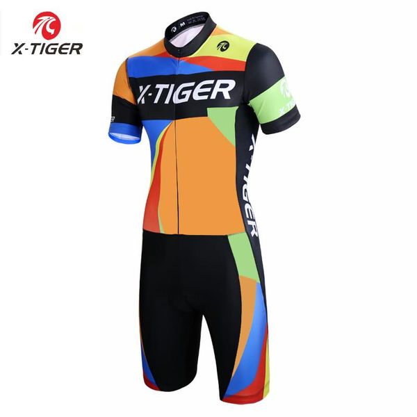 

racing jackets x-tiger 2021 short sleeve triathlon cycling jersey quick-dry skinsuit mountain bicycle compression sponge padding, Black;red