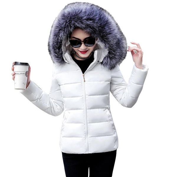 

women's down & parkas 2021 jackets short coat female jacket warm winter women big fur collar hooded, Black