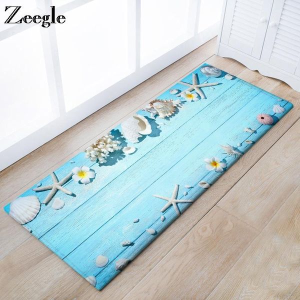 

zeegle carept kitchen rug anti slip hallway floor rug absorbent living room carpet starfish shell bedside carpet mat area