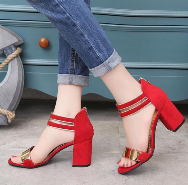 

summer sweet series lady's sandals comfortable light back zipper fashion new fish mouth high heel thick with shiny sandals women, Black