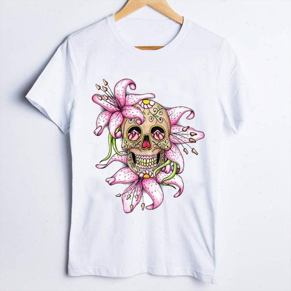 

tees for women print skull flower scary fashion cartoon 90s ladies clothes lady clothing female t shirt womens t shirt, White