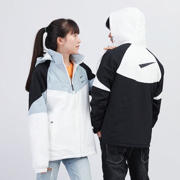 

мужчины женщина пальто пары зимней мода contrast цвет верхняя одежда 2020 горячие продажи спорт стиль пэчворк пальто с набивным активным coa, Black