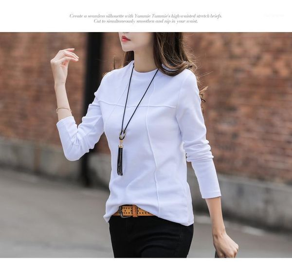 

new solid color casual shirt tees female long-sleeved slim t-shirt red1, White
