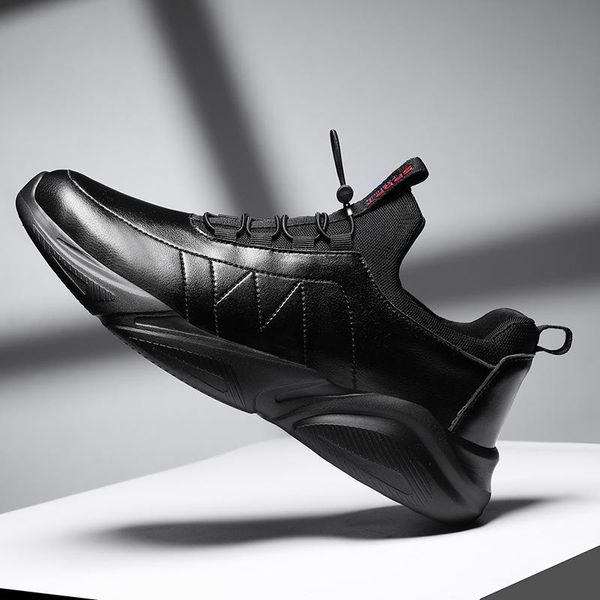 

dress shoes 39-48 men sneakers light comfortable sport tenis masculino leather plus size vulcanize outdoor male footwear, Black