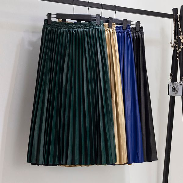 

2021 new female wilderness casual plutonium leather plied skirt stretch high-waisted women's skirts 3taf, Black