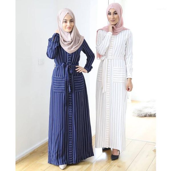

fashion muslim women stripe maxi dress dubai abaya turkish kaftan buttons long shirt dresses islamic clothing party gown jilbab1, Red