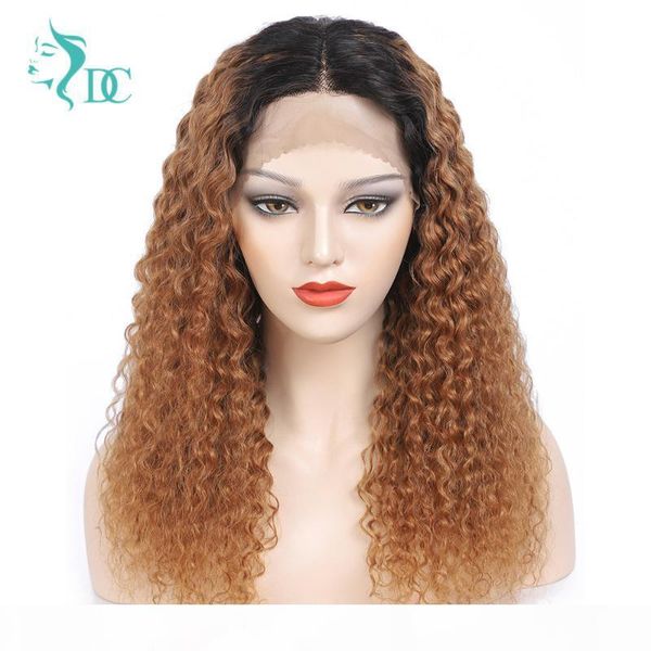 

brown and blonde highlight wig malaysian kinky curly wig human hair wigs for women 180 density lace front t part remy, Black;brown