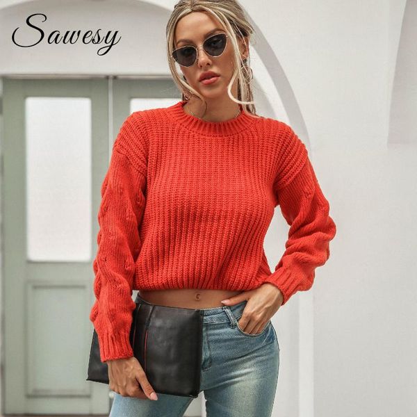 

women's sweaters pullover round collar casual knitted sweater women 2021 autumn winter long sleeve fashion crop red black blue white, White;black
