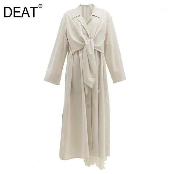 

deat 2021 new summer fashion women clothing quality turn-down collar full sleeves bow tie single breasted windbreaker wm01906l1, Tan;black