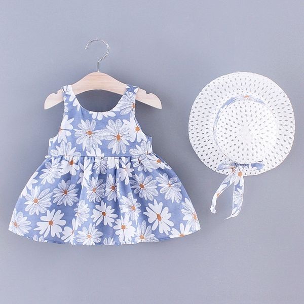 

db1i2 butterfly back girlsdress clothing children's 2020 children's clothingsweet floral daisy summer bow with hat new dress 9xmxl, Black;gray