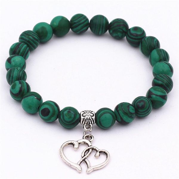 

charm bracelets 3pcs/lotdouble heart beaded bracelet bangles love fitting healing beads sister gem stone natural, Golden;silver