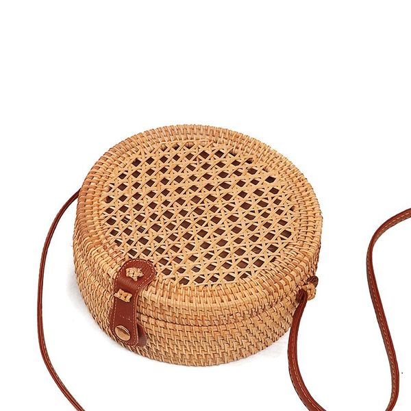 

round porous hollow retro style straw handbags women rattan shoulder bags handmade woven bohemia crossbody bag new fashion