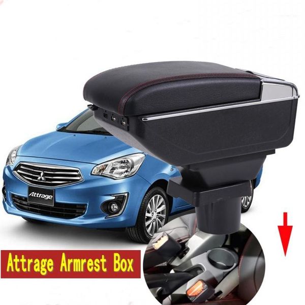 

for mitsubishi mirage space star 2014 - 2018 storage box armrest arm rest dual layer black leather ashtray 20161