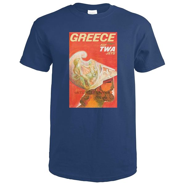 

twa - greece (artist david klein) c. 1955 - vintage advertisement 64020 (navy blue t-shirt medium) sport hooded sweatshirt hoodie