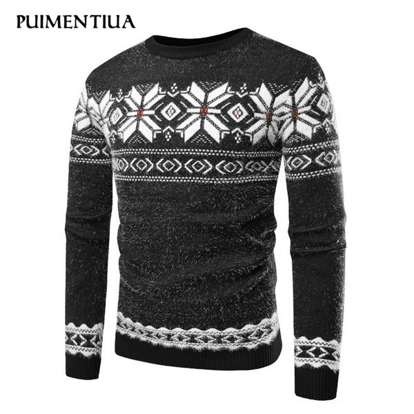 

puimentiua 2019 mens casual slim fit вязаная пуловеры рождество pattern весна осень o шеи хлопка топы с длинным рукавом, White;black