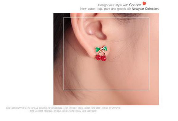 Ohrstecker Großhandel Promotion Koreanische rote Kirsche Kristall Strass Blatt Tropfen Ohrringe Frauen Statement Ohrringe