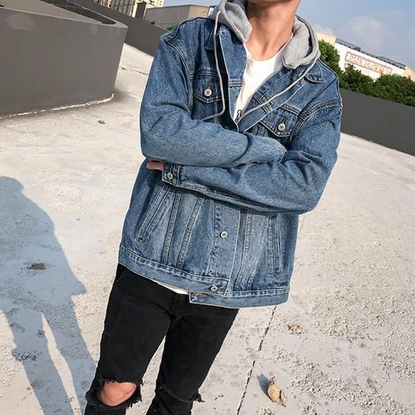

men's jackets male fashion spring autumn jeans coat 2021 mens loose fit streetwear jacket hoodie hip hop style denim, Black;brown