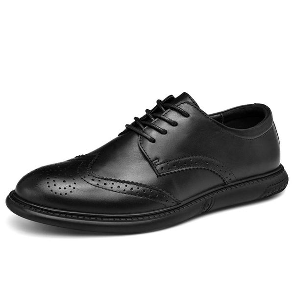 

fashion brogues shoes genuine leather men dress shoes classic business men formal wedding zapatos de hombre, Black