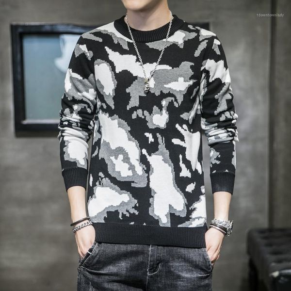 

men's sweaters camouflage sweater men casual pullover autumn winter slim long sleeve mens knitted cotton pull homme plus size 3xl1, White;black