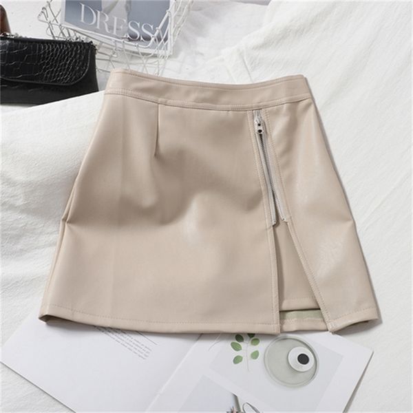 

2021 new temperament all-match split irregular fashion skirt female korean of pure color bag hip pu leather hycx, Black