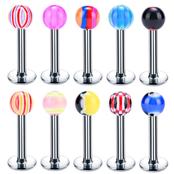 

10pcs piercing acrylic lip studs bar earring for cartilage thread wholesale industrial pircing ear stud stainless steel body jewelry, Black