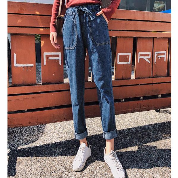 

aisiyifushi свободные джинсы для женщин высокой талией 2020 vintage гарем синий denim брюки женские сыпучие джинсы женский бойфрендов, Blue