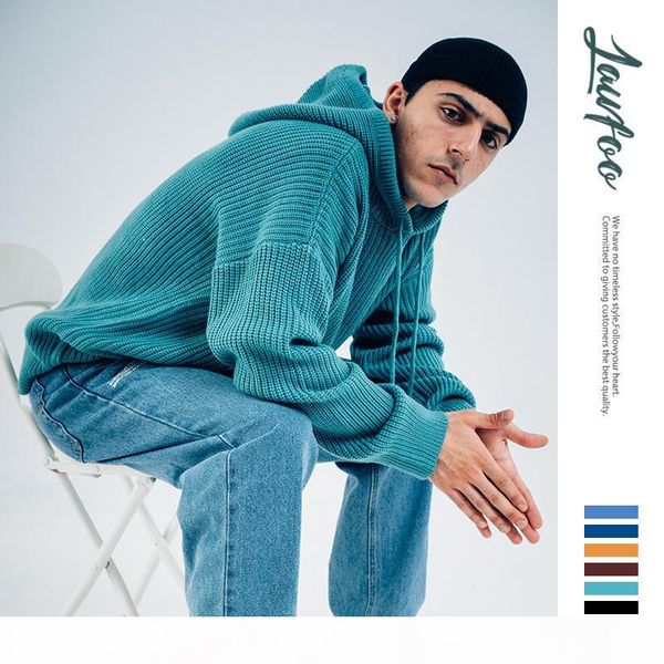 

mens autumn winter hoodie hip hop solid color hooded knitted sweater sweatshirt male fashion streetwear hoodie, Black