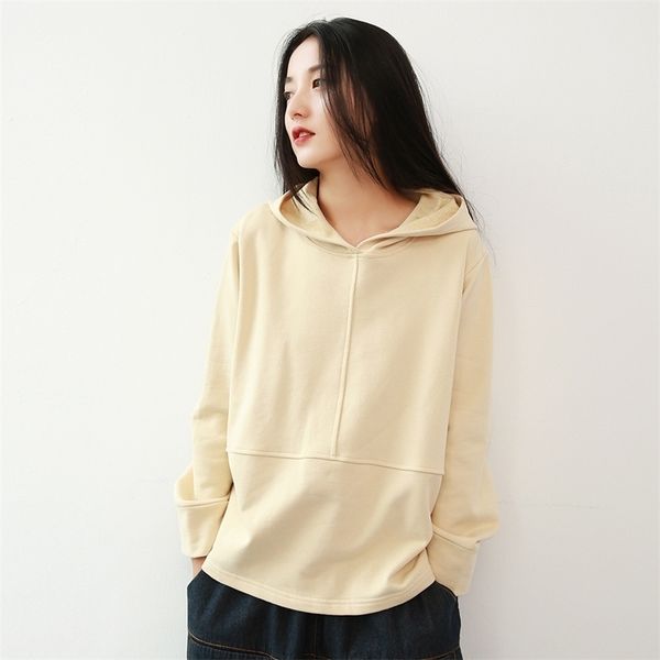 

johnature women hooded sweatshirt autumn long sleeve korean style hoodies solid color women warm cloths casual sweatshirts y200915, Black