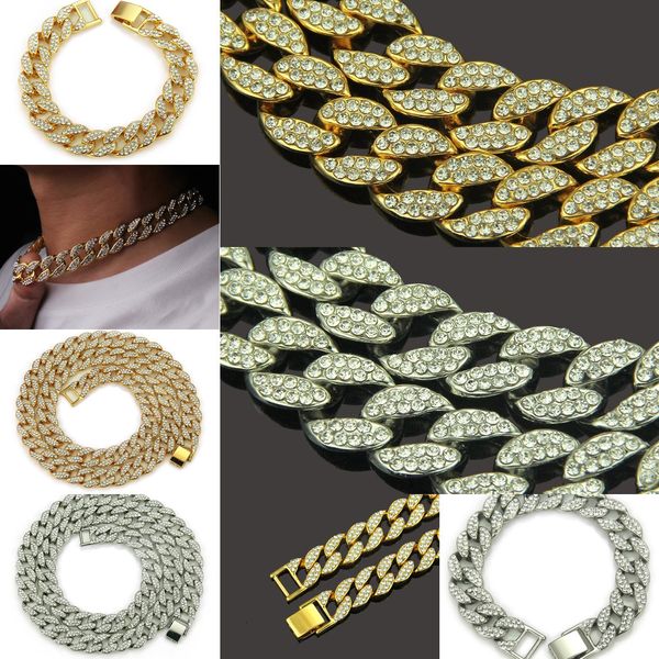 

hip hop bling fashion chains jewelry men gold silver miami cuban link chain diamond iced out chian necklaces 1 nhbc7, Black