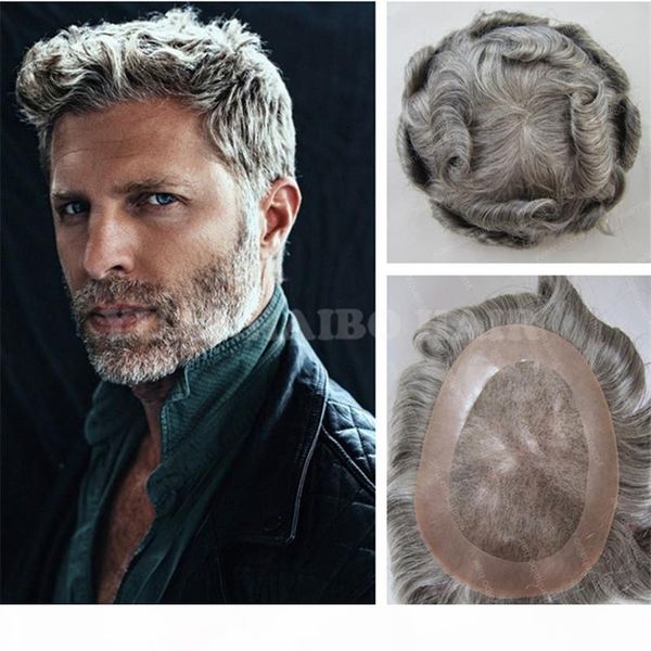 

gray hair toupee loose wave peruvian remy hair men toupee for old ing, Black