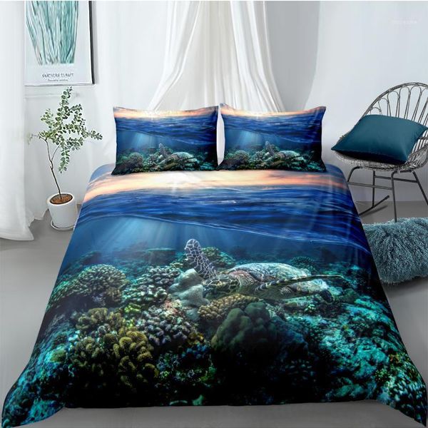 

3d duvet cover sets blue sea turtle quilt covers comforter case bedding set king  full twin double single size bed linens1