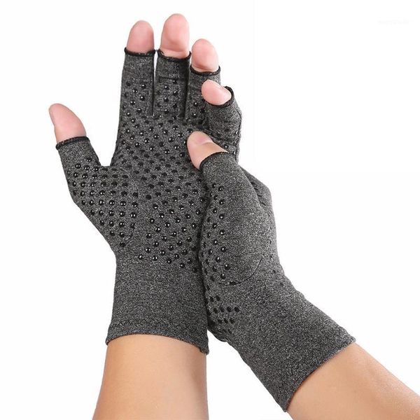 

1 pair anti arthritis compression therapy gloves rheumatoid hand pain wrist support gloves1, Black;red