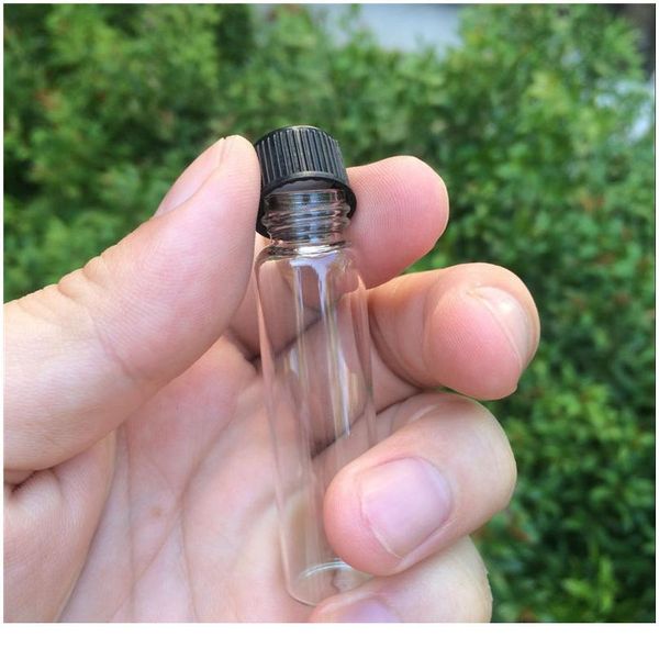 

16*60*8mm 6ml glass bottles with plastic lid transparent empty glass gift bottles jars black cap 10 bbyxas