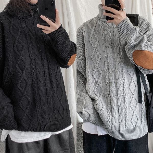 

winter lazy wind lovers wear loose patch pulloversweater pullover pullover high collar thickened sweater lovers pvyld, White