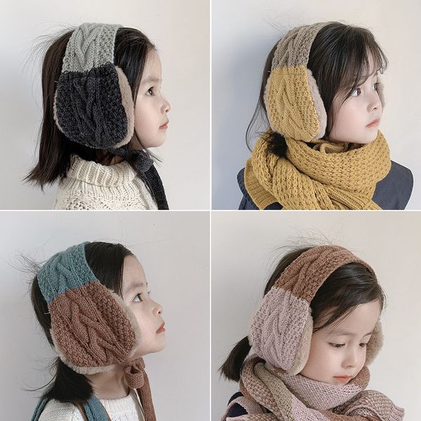 

ins wind autumn winter children's color matching knitted earmuffs versatile, plush and warm baby's wool ear bag neck cover collar