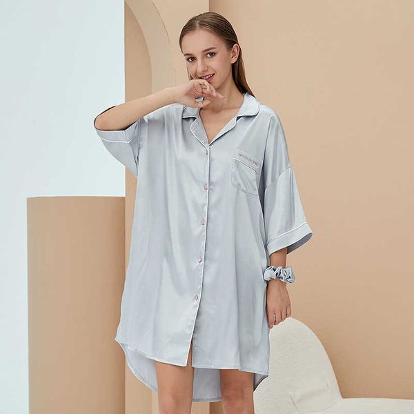 

ice silk pajamas women's summer short sleeve women's pajamas home clothes couple's cotton pajamas v-neck cardigan, Black;red