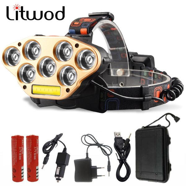 

led headlamp 7*xpe & 1*cob glare charging headlights night fishing lights usb bulbs q5 head flashlight torch lamp litwod dc port z30