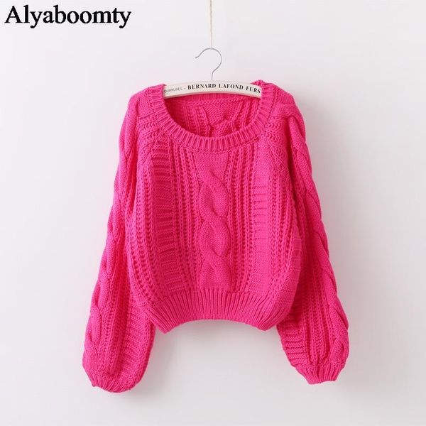 

korean ulzzang spring autumn women short sweater candy color casual loose knitted pullover cute kawaii lantern sleeve outerwear1, White;black
