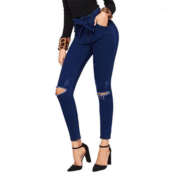 

jeans for women mom jeans high waist woman high elastic stretch female washed denim skinny pencil pants k501, Blue